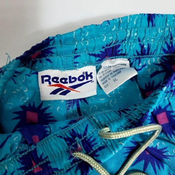 VINTAGE 90s Reebok Mens XL Swim Trunks Shorts Blue Geo Abstract UNLINED Nylon - Picture 3 of 4